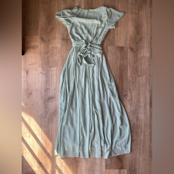 Baltic Born Sage Green Maxi Dress Size M | Wrap Flutter Sleeve Bridesmaid Boho - Picture 3 of 5
